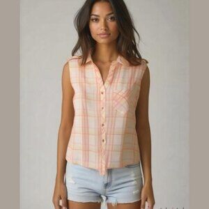 SHEER peach and yellow sleeveless Summer Tank Top Blouse